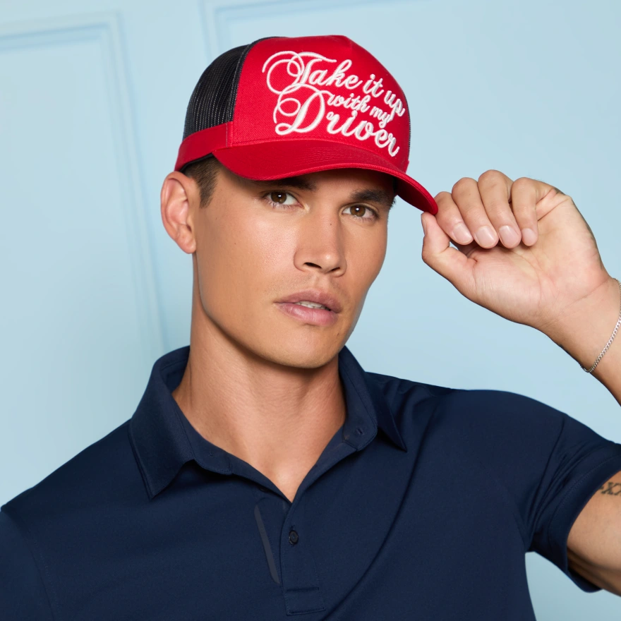 TAKE IT UP WITH MY DRIVER TRUCKER HAT in Lava - Alternate Image 2