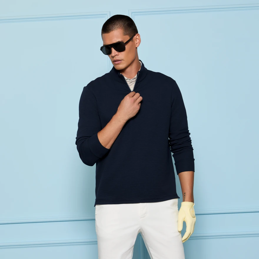 WAFFLE KNIT QUARTER ZIP in Twilight - Alternate Image 1