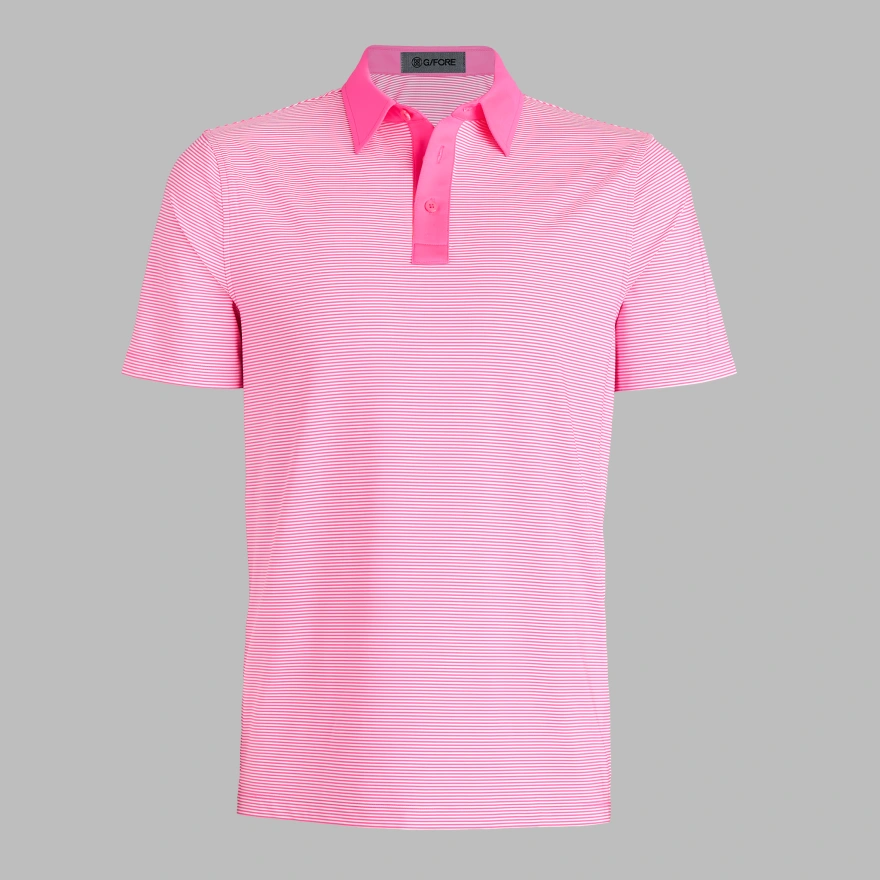 FEEDER STRIPE FINE TECH JERSEY POLO in KNOCKOUT PINK