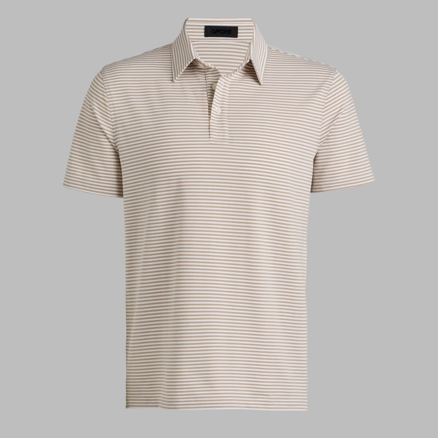 ALL PLAY STRIPE STRETCH KNIT POLO in DUNE