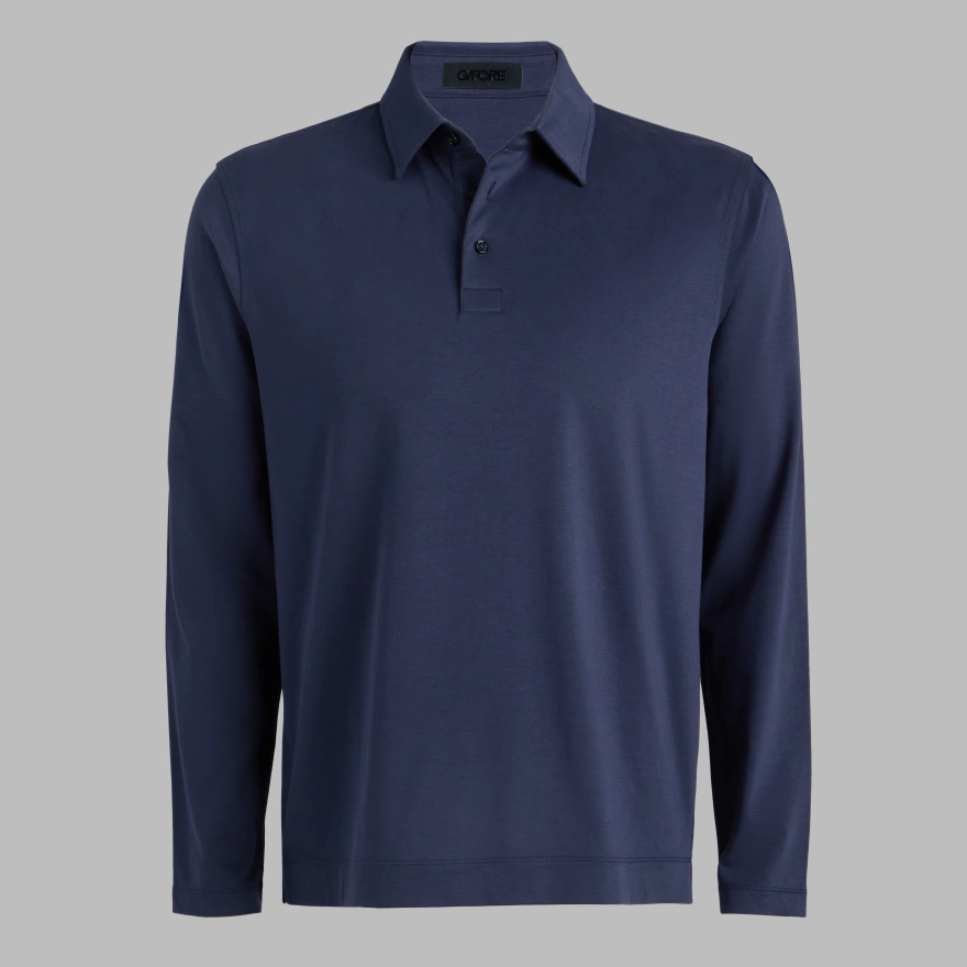 SUPER SOFT BRUSHED COTTON LONG SLEEVE POLO in Twilight