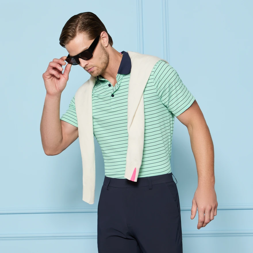 HERRINGBONE STRIPE TECH JERSEY POLO in Clover - Alternate Image 1