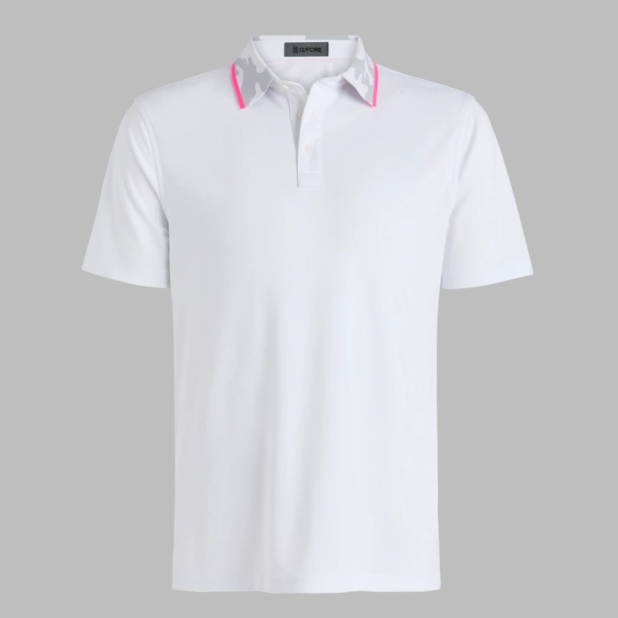 CAMO COLLAR PERFORMANCE PIQU&Eacute; POLO in Snow