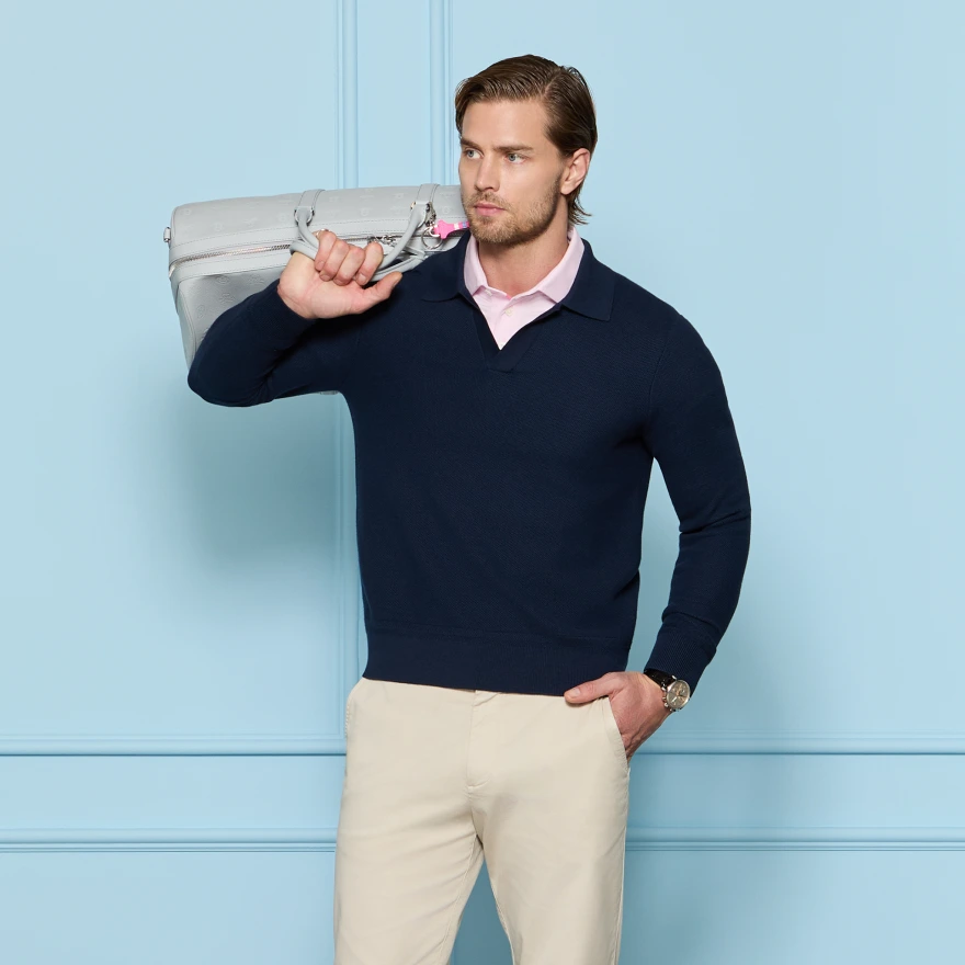 JOHNNY COLLAR COOLING COTTON JUMPER POLO in Twilight - Alternate Image 1