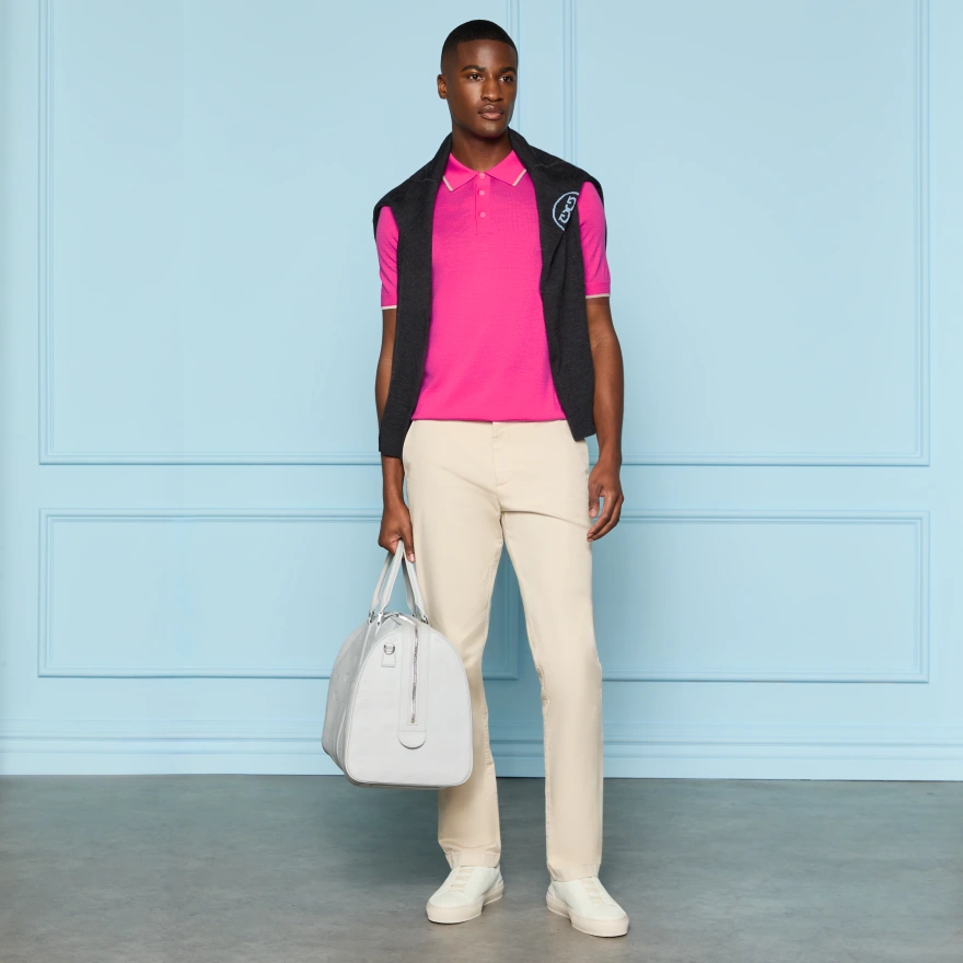 LTD RELEASE MERINO WOOL KNIT JUMPER POLO in KNOCKOUT PINK - Alternate Image 1