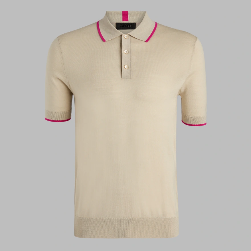 LTD RELEASE MERINO WOOL KNIT JUMPER POLO in PUMICE
