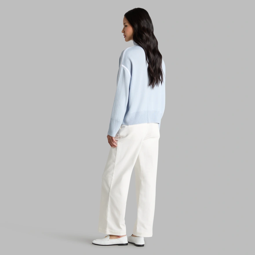 MERINO WOOL CONTRAST STRIPE TURTLENECK SWEATER in PALE BAJA / CHALK WHITE - Alternate Image 3
