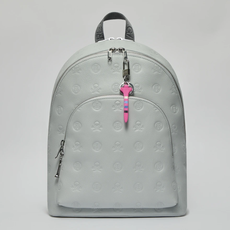 EMBOSSED SKULL & TEES LEATHER BACKPACK in Nimbus