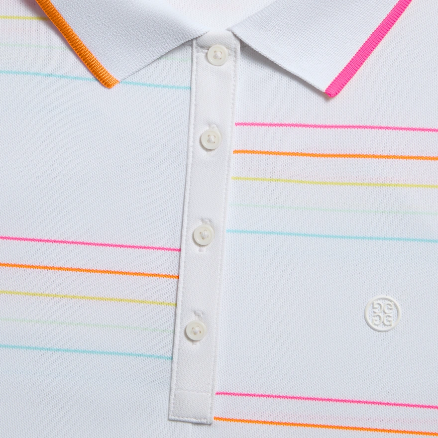 OFFSET STRIPE TECH PIQU&Eacute; SLEEVELESS POLO in SNOW / CENOTE - Alternate Image 4