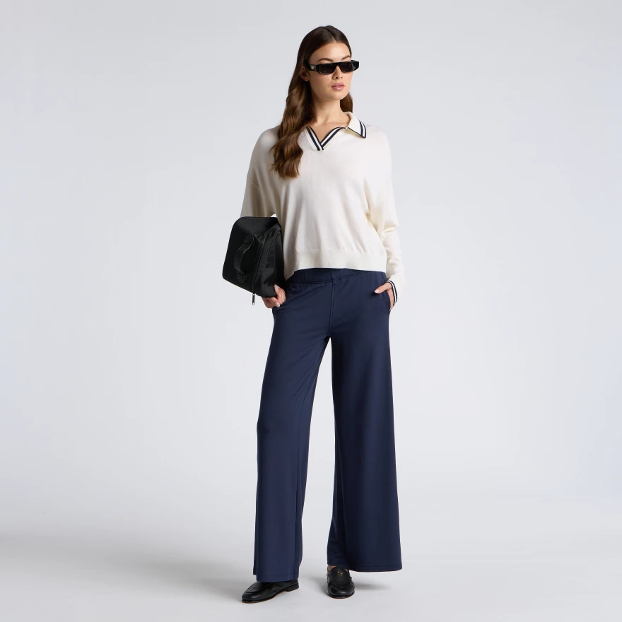 JOHNNY COLLAR FINE WOOL JUMPER POLO in CHALK WHITE - Alternate Image 1