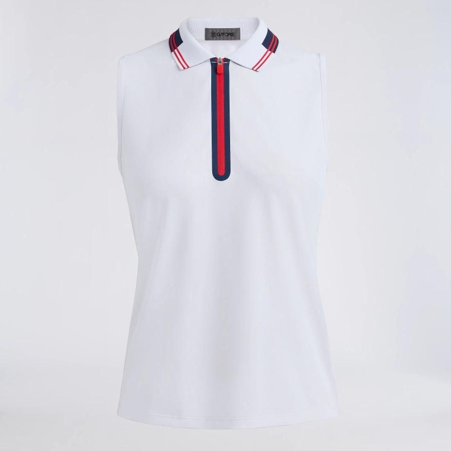 CONTRAST TECH PIQU&Eacute; SLEEVELESS POLO in SNOW / LAVA