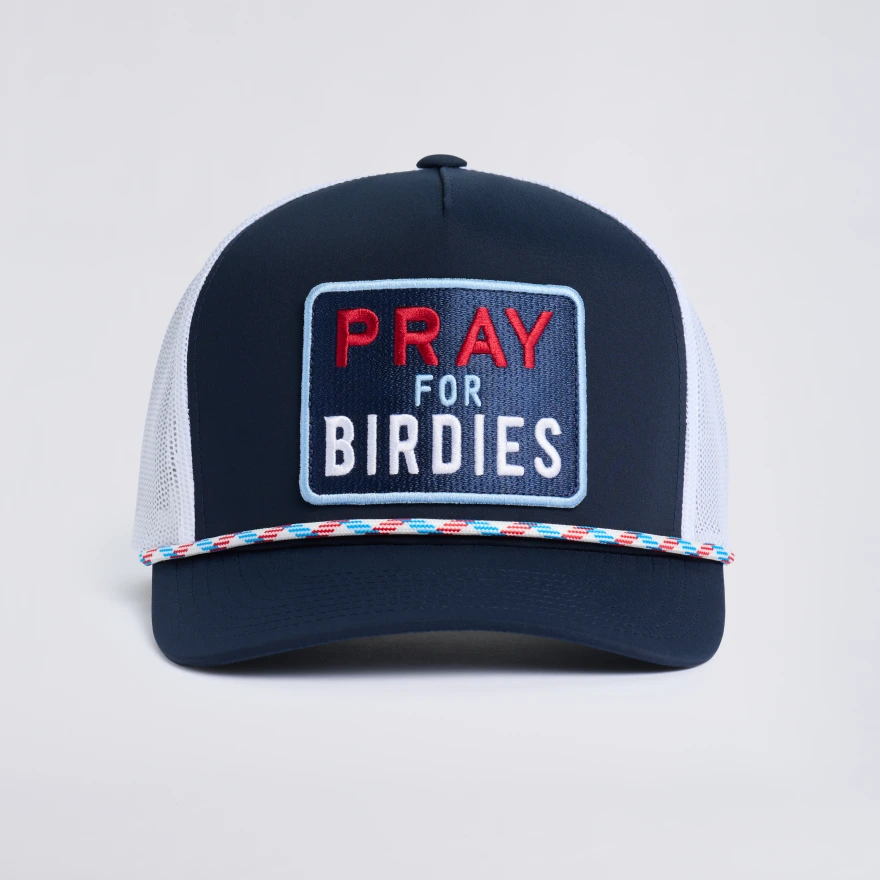 PRAY FOR BIRDIES RETRO MID TRUCKER HAT in TWILIGHT / RWB - Alternate Image 3