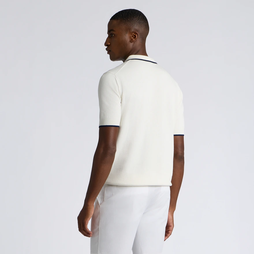 COOLING COTTON SWEATER POLO in CHALK WHITE - Alternate Image 3