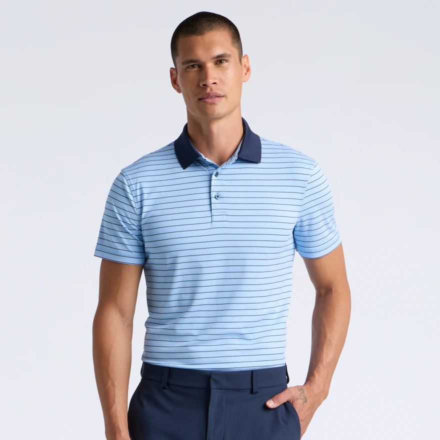 HERRINGBONE STRIPE TECH JERSEY POLO in CERULEAN / TWILIGHT - Alternate Image 2
