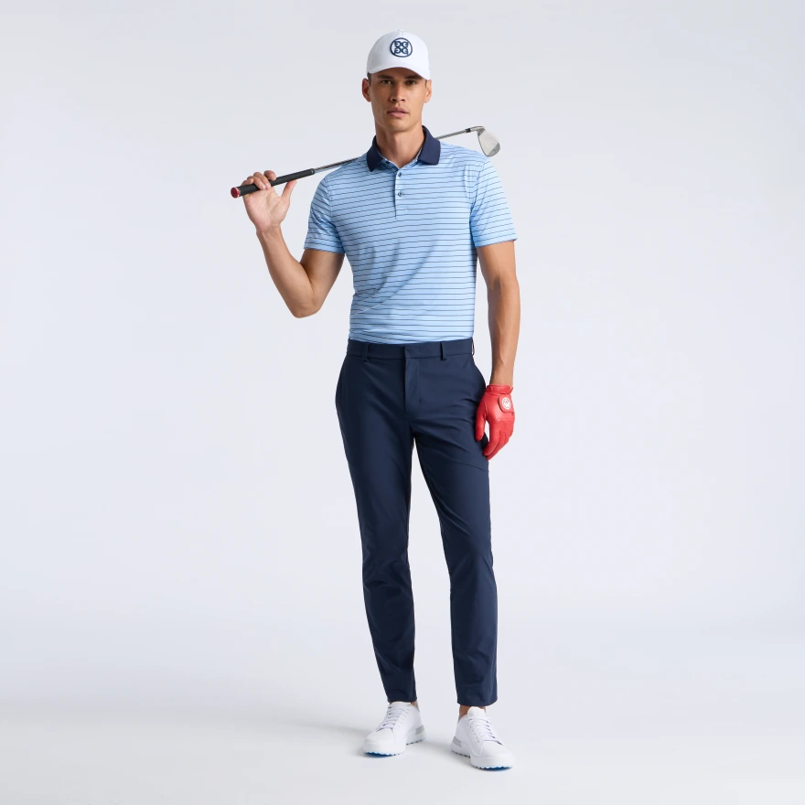 HERRINGBONE STRIPE TECH JERSEY POLO in CERULEAN / TWILIGHT - Alternate Image 1