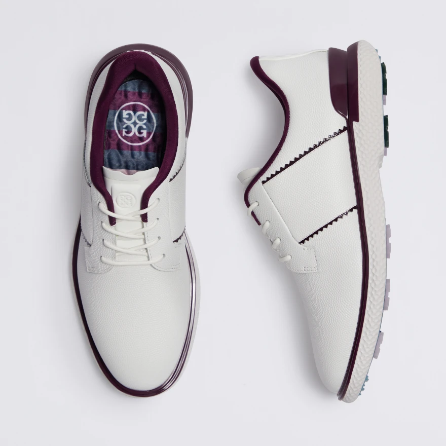 WOMEN'S GALLIVAN2R LEATHER SADDLE STRIPE KILTIE GOLF SHOE in SNOW / DARK PLUM - Alternate Image 1