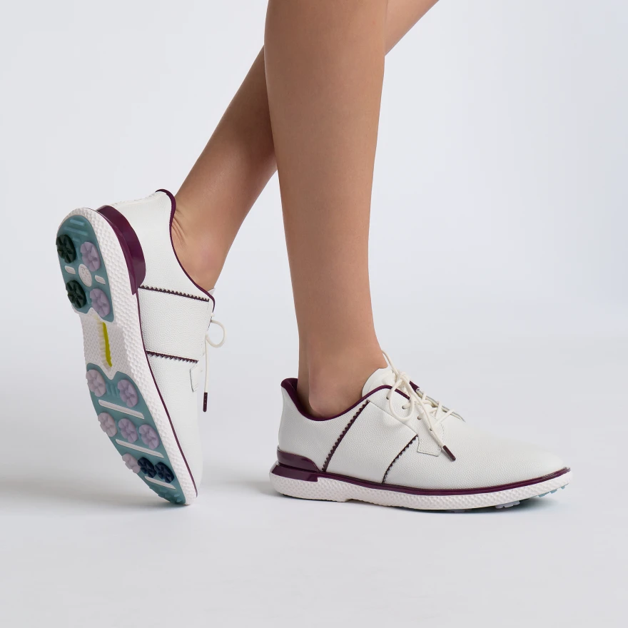 WOMEN'S GALLIVAN2R LEATHER SADDLE STRIPE KILTIE GOLF SHOE in SNOW / DARK PLUM - Alternate Image 7