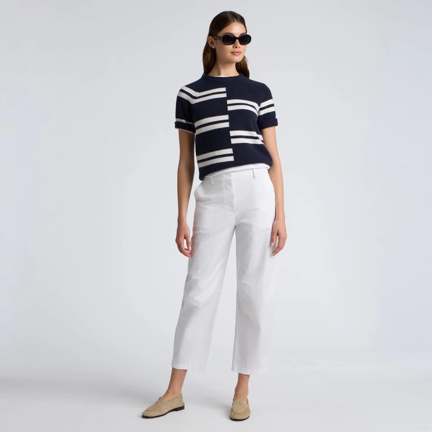 LTD RELEASE OFFSET STRIPE CASHMERE SHORT SLEEVE CREWNECK JUMPER in Twilight