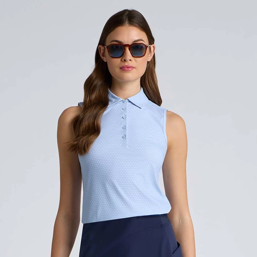 GEO 2 SILKY TECH NYLON SLEEVELESS POLO in SKY / SNOW - Alternate Image 2
