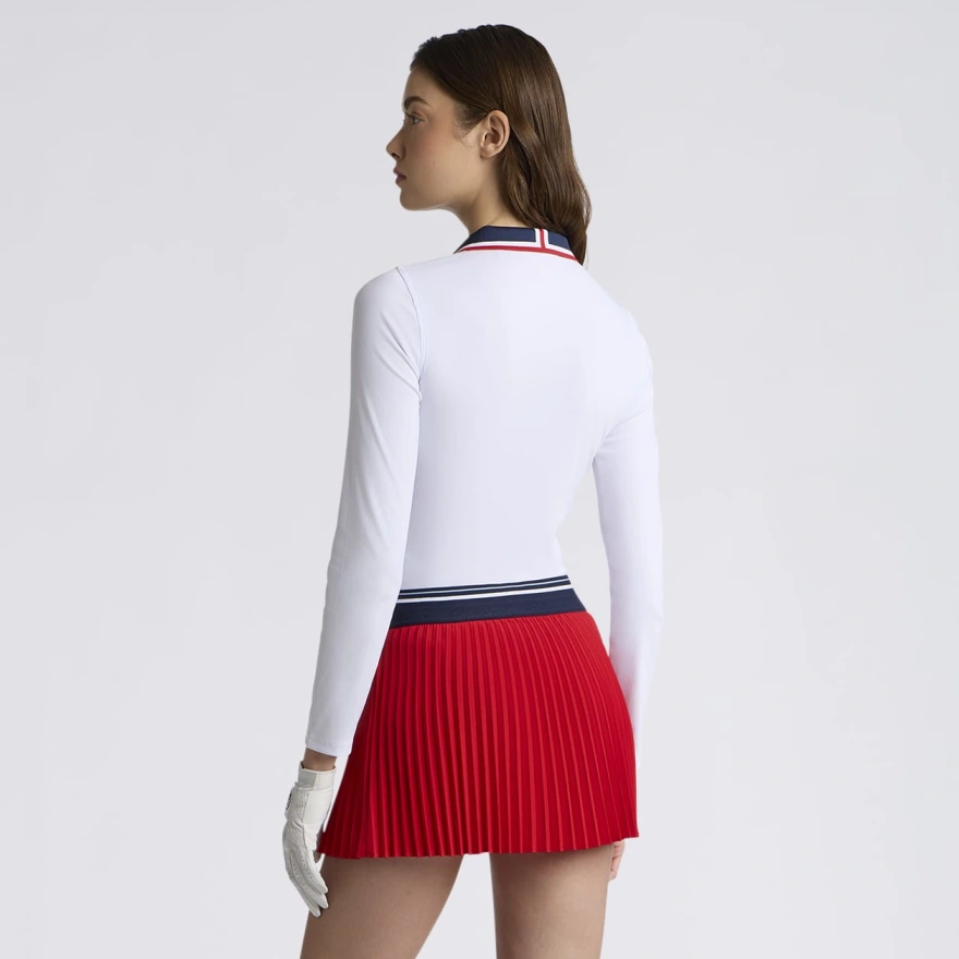 CONTRAST JOHNNY COLLAR TECH NYLON RIB LONG SLEEVE POLO in Lava - Alternate Image 3