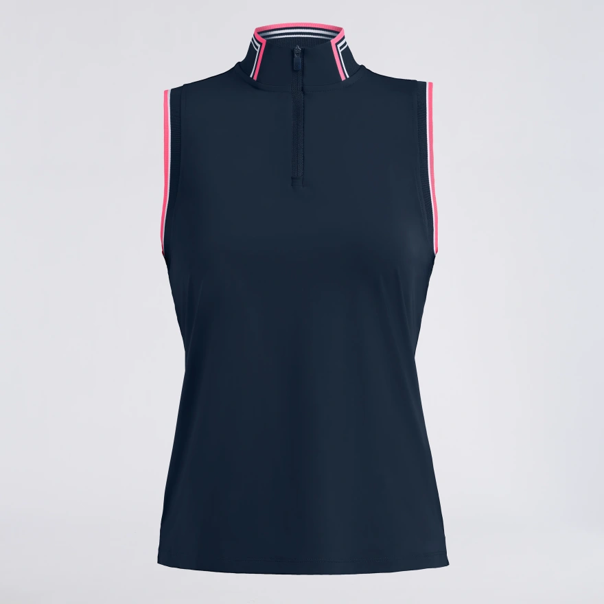 SILKY TECH NYLON MOCK NECK 1/4 ZIP POLO in Twilight