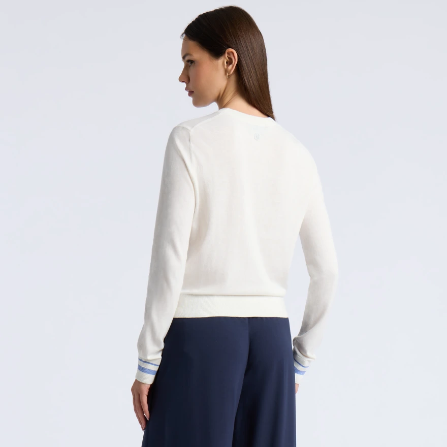 COOLING COTTON CREWNECK JUMPER in CHALK WHITE - Alternate Image 3