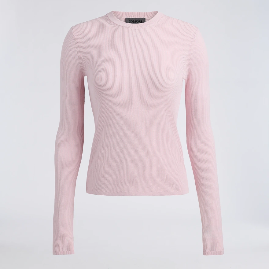 COTTON BLEND RIB KNIT FITTED TOP in SHELL