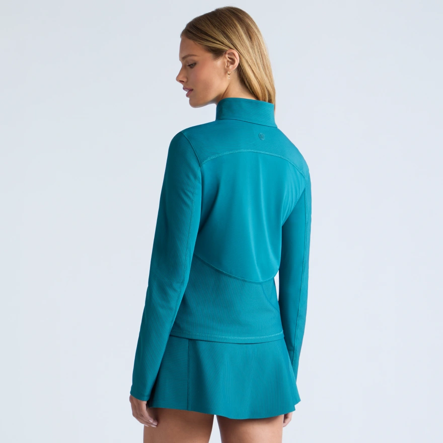 2-TONE RIB 1/4 ZIP PULLOVER in MARINE TEAL - Alternate Image 3