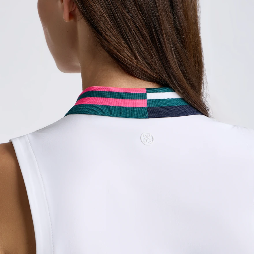 STRETCH NYLON INTERLOCK SLEEVELESS POLO in Snow - Alternate Image 5