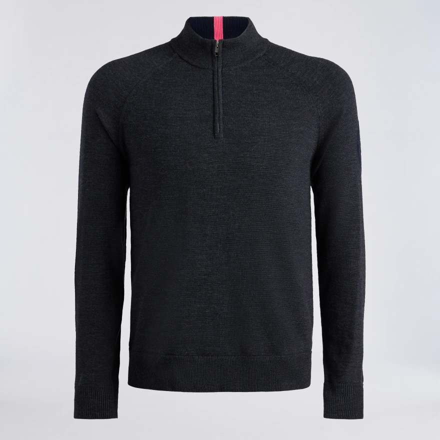 CIRCLE G MERINO WOOL 1/4 ZIP PULLOVER in CHARCOAL MELANGE / TWILIGHT