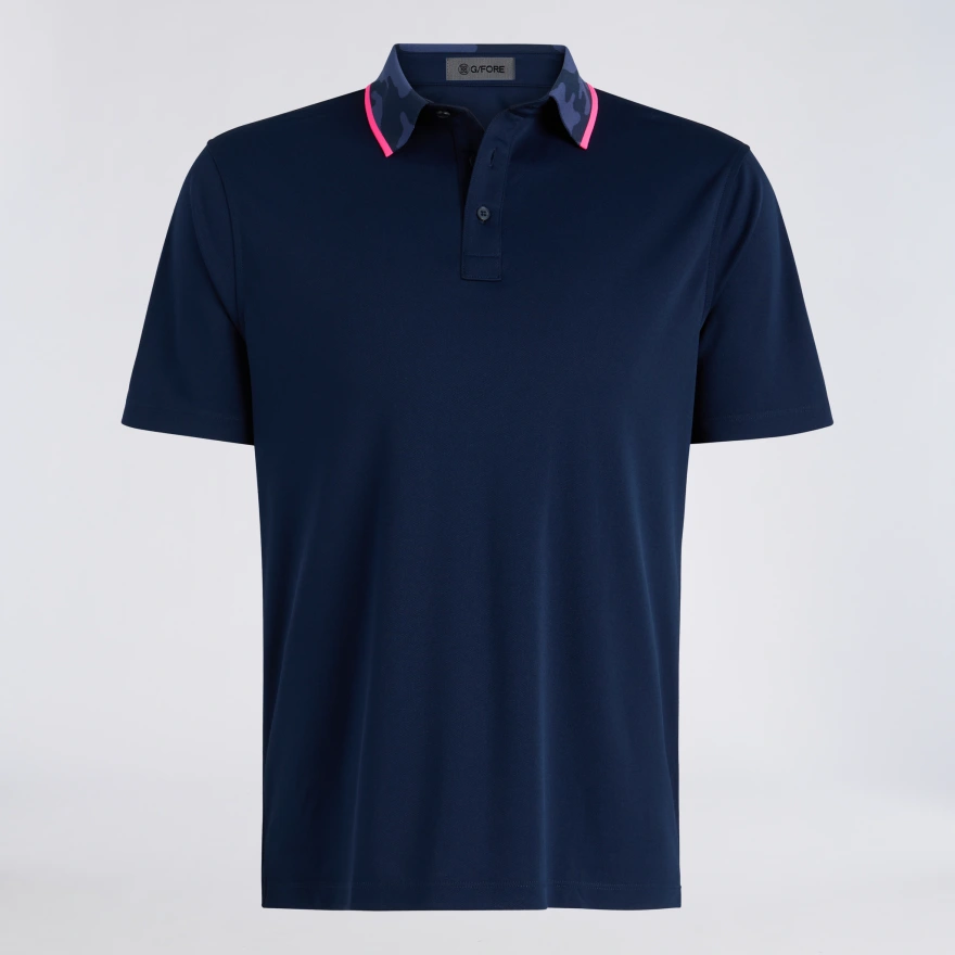 CAMO COLLAR PERFORMANCE PIQU&Eacute; POLO in Twilight