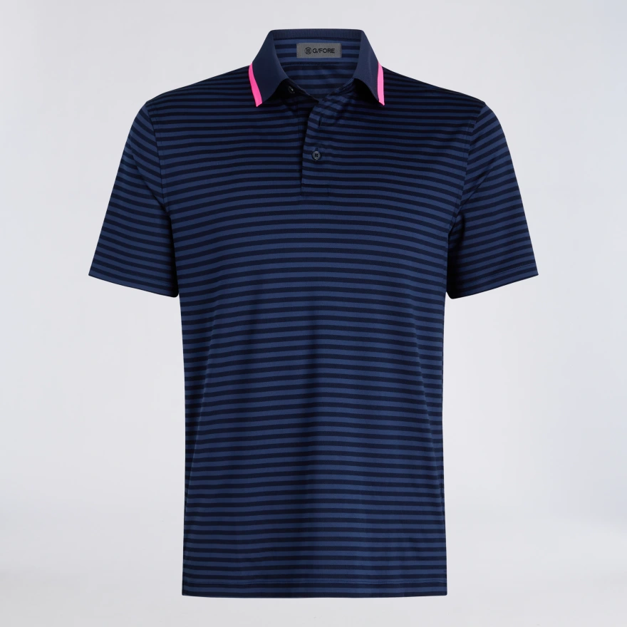 PERFORATED STRIPE JERSEY POLO in Twilight