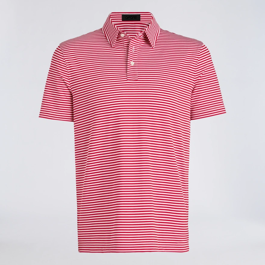 ALL PLAY STRIPE STRETCH KNIT POLO in RUBY