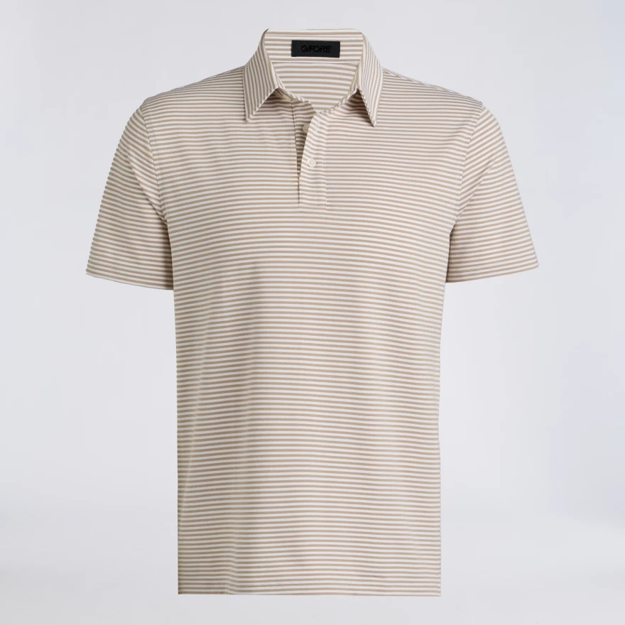 ALL PLAY STRIPE STRETCH KNIT POLO in DUNE