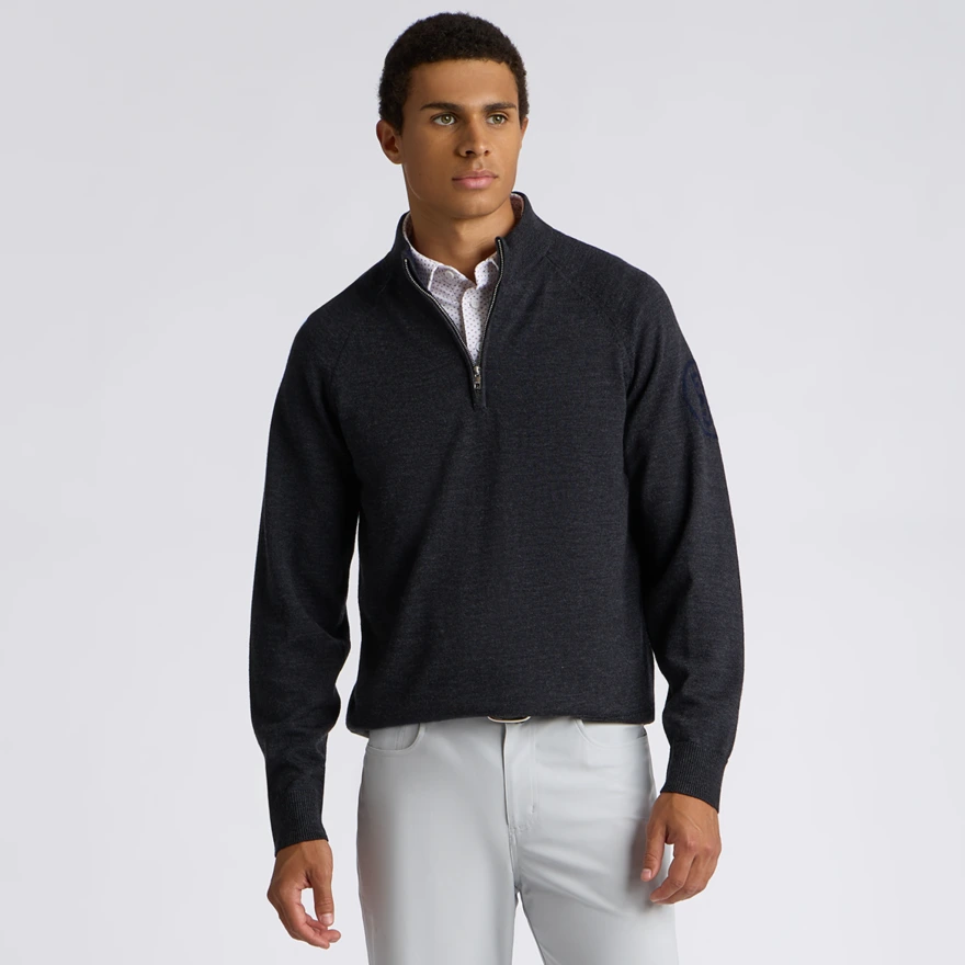 CIRCLE G MERINO WOOL 1/4 ZIP PULLOVER in CHARCOAL MELANGE / TWILIGHT - Alternate Image 2