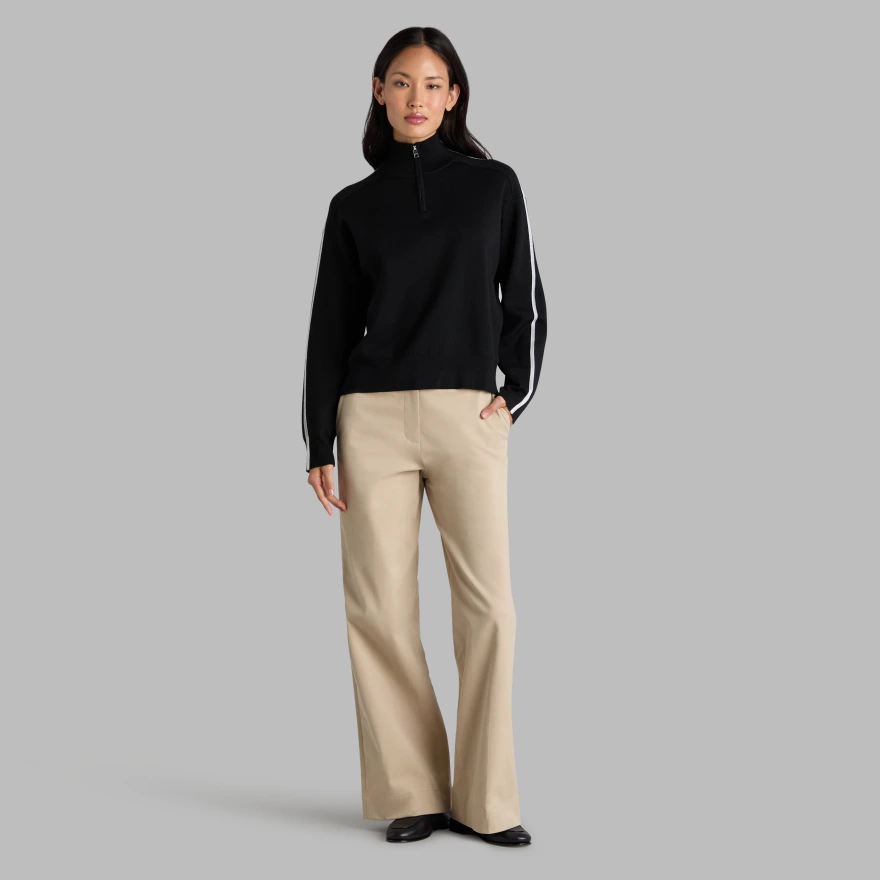 MERINO WOOL CONTRAST STRIPE QUARTER ZIP JUMPER in Onyx - Alternate Image 2
