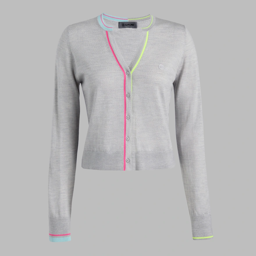TAILORED MERINO WOOL CARDIGAN in MELANGE GREY - Alternate Image 1