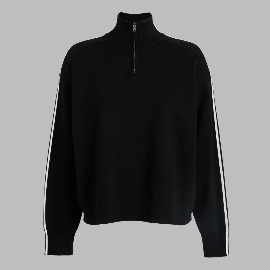 MERINO WOOL CONTRAST STRIPE QUARTER ZIP JUMPER in Onyx