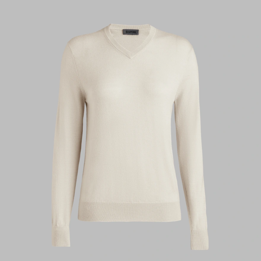 VERSE V NECK CASHMERE JUMPER in CHALK WHITE - Alternate Image 3