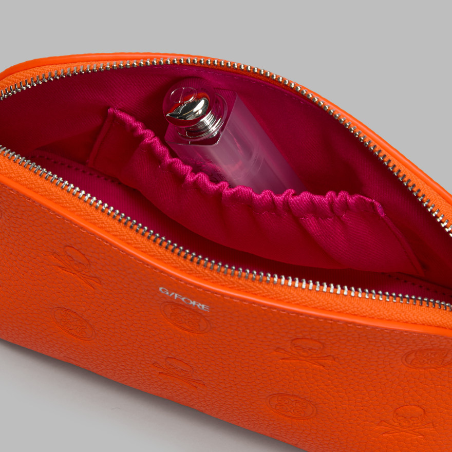 DEBOSSED SKULL & TEES COSMETICS CASE in SHOCKING ORANGE - Alternate Image 4