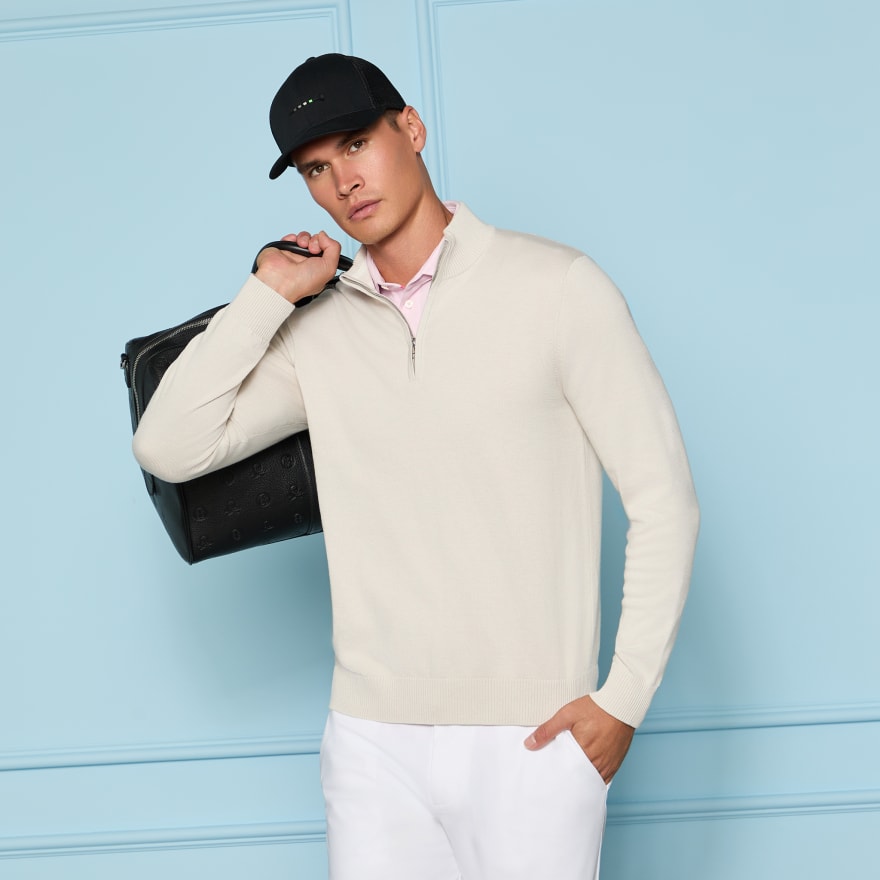 COOLING COTTON 1/4 ZIP JUMPER in PUMICE - Alternate Image 1