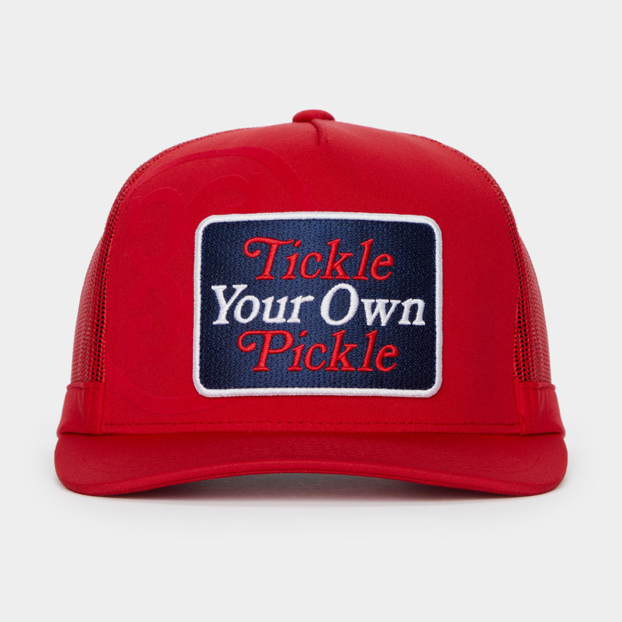 TICKLE YOUR OWN PICKLE TRUCKER HAT in Poppy - Alternate Image 1