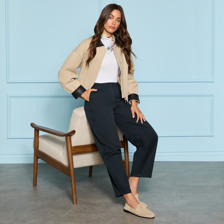 LTD RELEASE LEATHER COLLAR TRI-COTTON CROPPED JACKET in PUMICE - Alternate Image 1