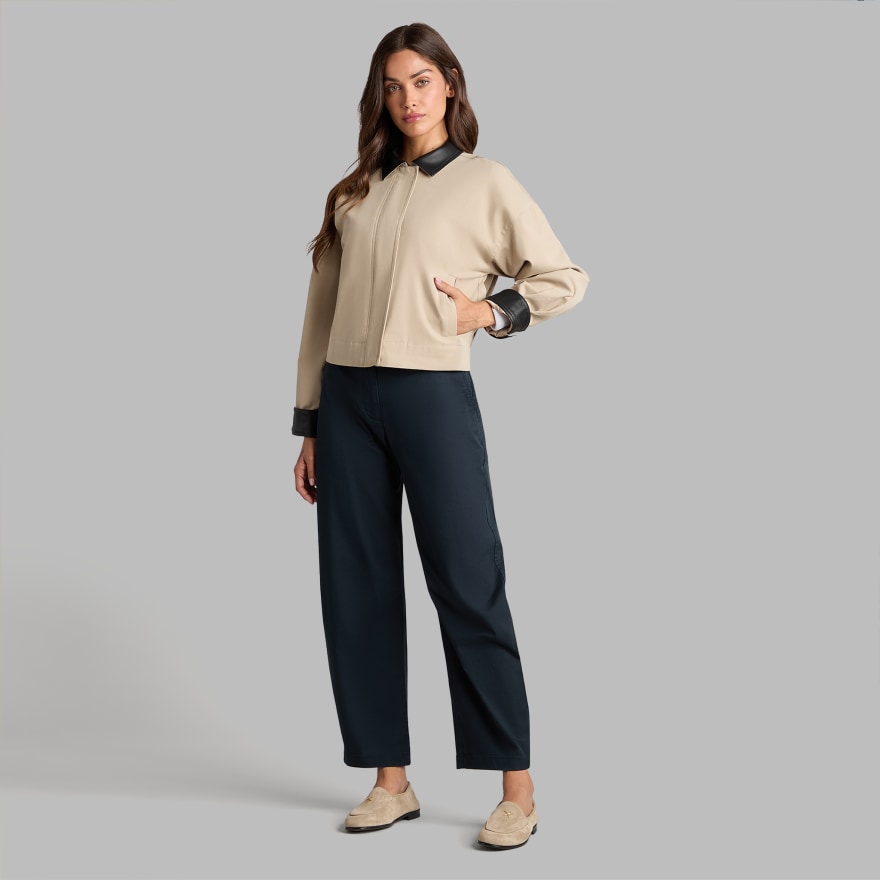 LTD RELEASE LEATHER COLLAR TRI-COTTON CROPPED JACKET in PUMICE - Alternate Image 2