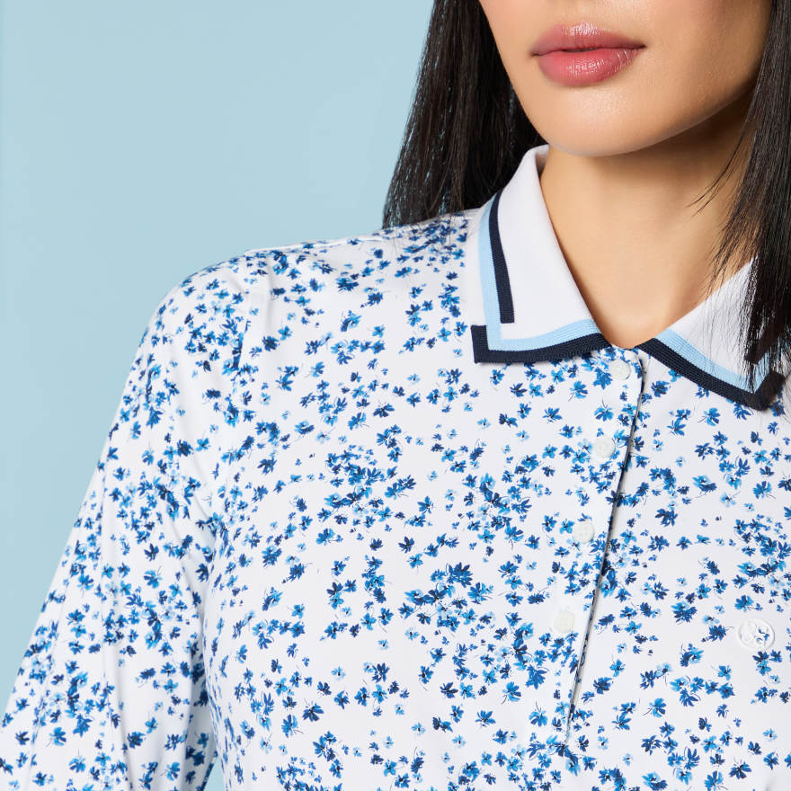SCATTERED DITZY SILKY TECH NYLON LONG SLEEVE POLO in Snow / Twilight - Alternate Image 5