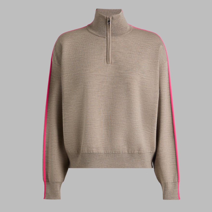 MERINO WOOL COTTON PLAITED 1/4 ZIP SWEATER | WOMEN'S PULLOVERS