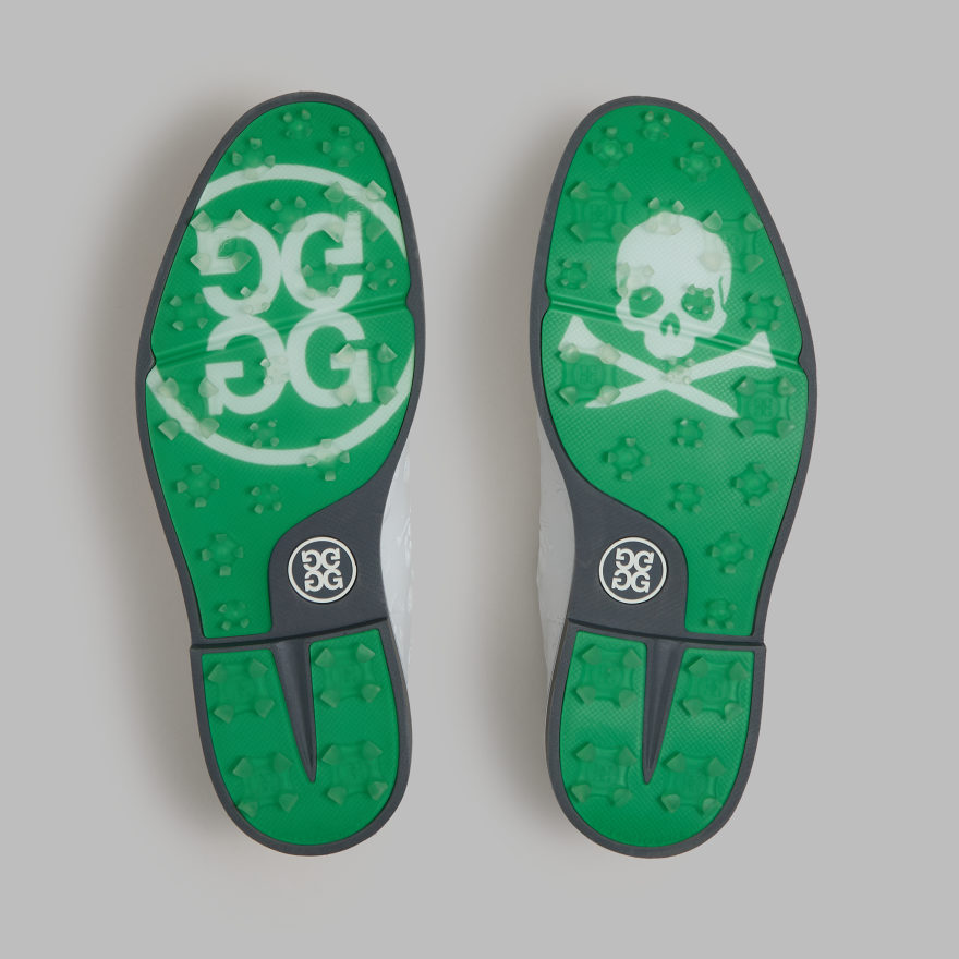 MEN'S GALLIVANTER EMBOSSED SKULL & TEES LEATHER GOLF SHOE in Snow / Charcoal - Alternate Image 3