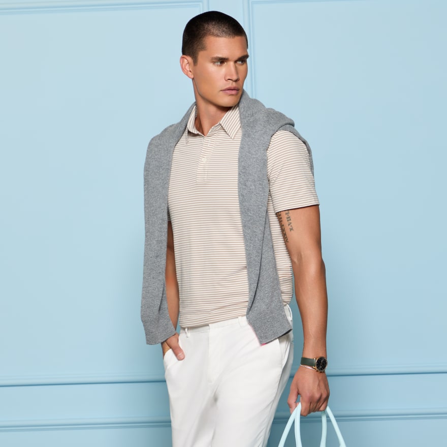 ALL PLAY STRIPE STRETCH KNIT POLO in DUNE - Alternate Image 1