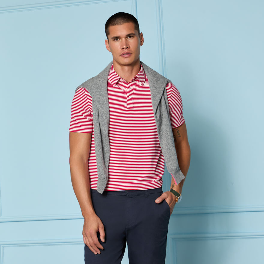 ALL PLAY STRIPE STRETCH KNIT POLO in RUBY - Alternate Image 1