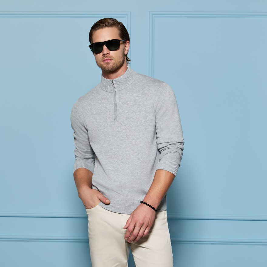 COOLING COTTON 1/4 ZIP JUMPER in NIMBUS MELANGE - Alternate Image 1